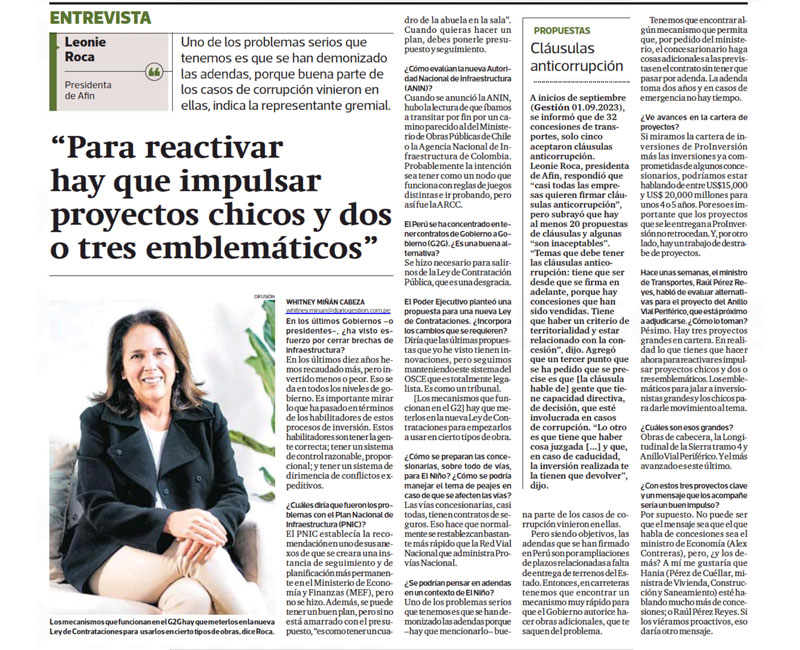 Entrevista: «Para reactivar hay que impulsar proyectos chicos y dos o tres emblemáticos» Leonie Roca, presidenta de AFIN