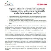 Expertos internacionales advierten que ley de velocidad mínima en internet profundizará la brecha digital existente en el Perú