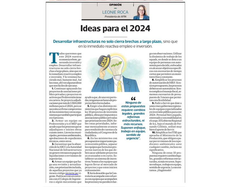 Ideas para el 2024 por Leonie Roca, presidenta de AFIN