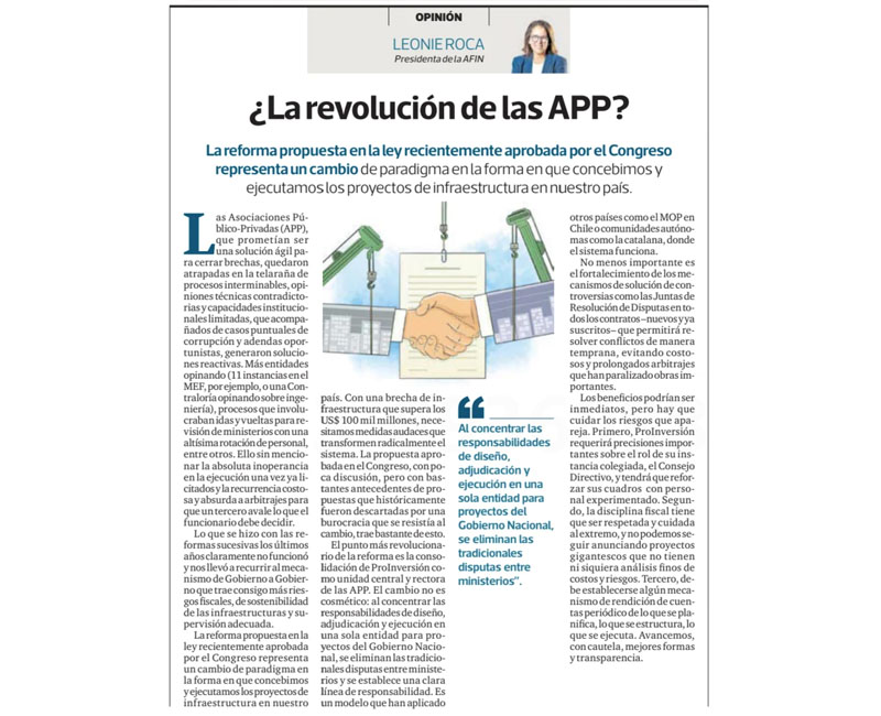 ¿La revolución de las APP? por Leonie Roca, presidenta de AFIN