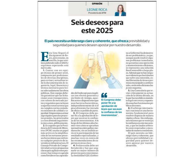 Seis deseos para este 2025 por Leonie Roca, presidenta de AFIN