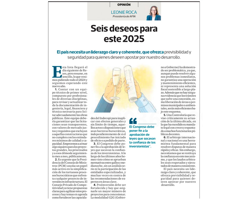 Seis deseos para este 2025 por Leonie Roca, presidenta de AFIN