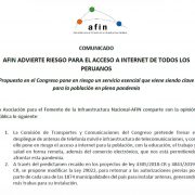 AFIN advierte riesgo para el acceso a internet de todos los peruanos