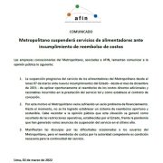 Metropolitano suspenderá servicios de alimentadores ante incumplimiento de reembolso de costos