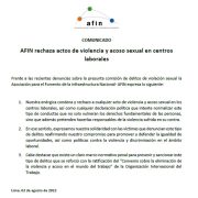 AFIN rechaza actos de violencia y acoso sexual en centros laborales
