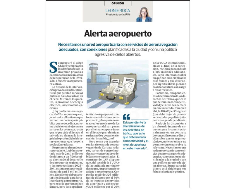 «Alerta aeropuerto», por Leonie Roca, presidenta de AFIN