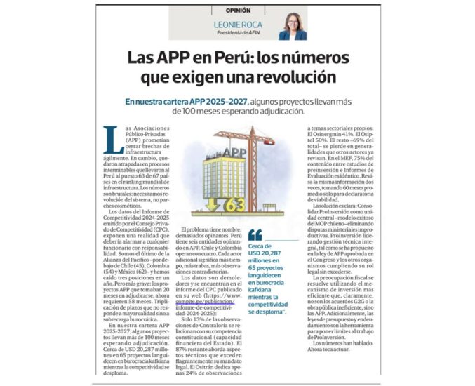 «Las APP en Perú: los números que exigen una revolución», por Leonie Roca, presidenta de AFIN
