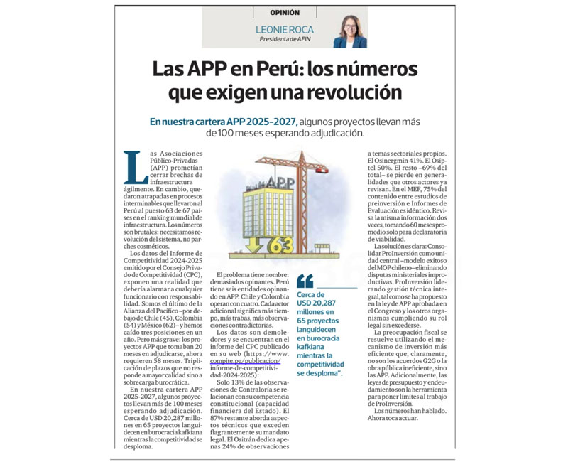 «Las APP en Perú: los números que exigen una revolución», por Leonie Roca, presidenta de AFIN
