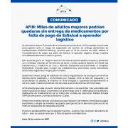AFIN: Miles de adultos mayores podrían quedarse sin entrega de medicamentos por falta de pago de EsSalud a operador logístico
