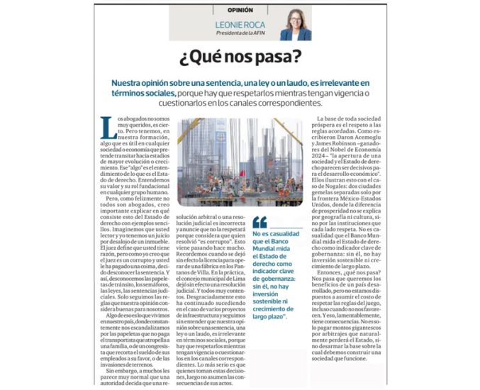 ¿Qué nos pasa?, por Leonie Roca, presidenta de AFIN