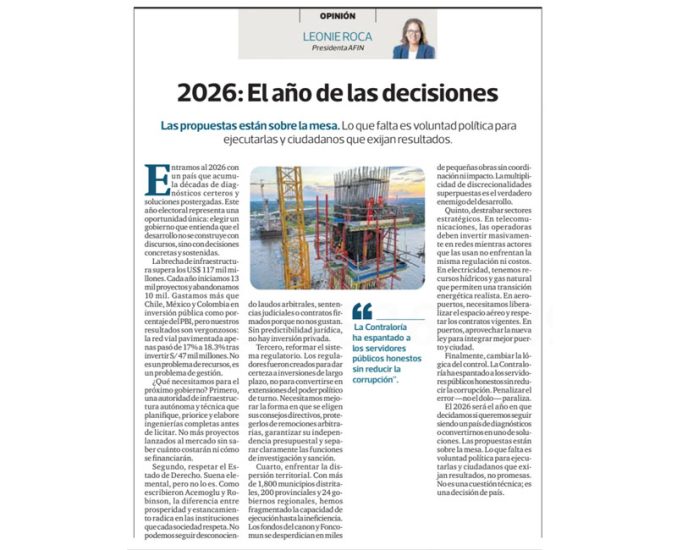 2026: El año de las decisiones, por Leonie Roca, presidenta de AFIN