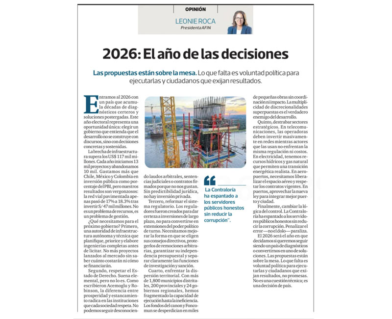 2026: El año de las decisiones, por Leonie Roca, presidenta de AFIN